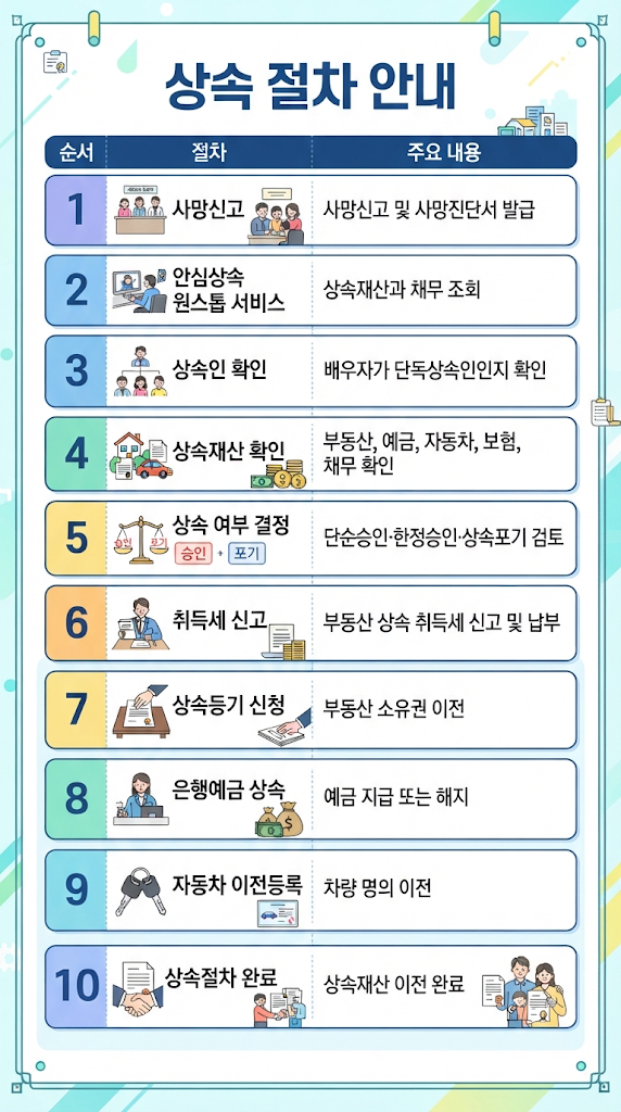 남편 사망 후 배우자 단독상속 절차 총정리|상속등기·은행예금·자동차 이전 필요서류 한 번에 관련 이미지