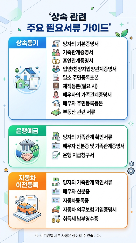 남편 사망 후 배우자 단독상속 절차 총정리|상속등기·은행예금·자동차 이전 필요서류 한 번에 관련 이미지