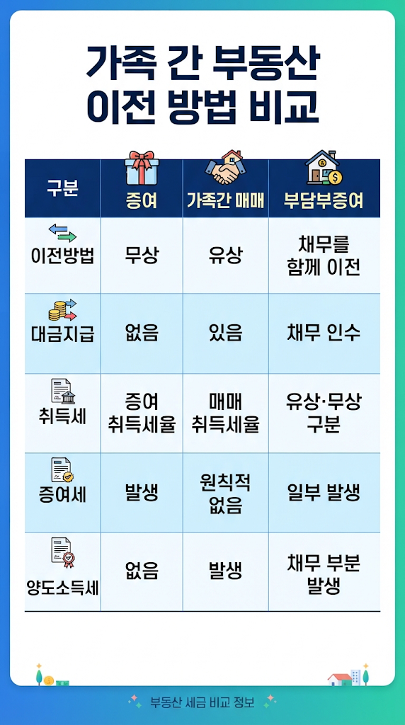 가족간 부동산 증여·매매·부담부증여 절차 총정리취득세·증여세·양도소득세·필요서류까지 한 번에 정리 관련 이미지