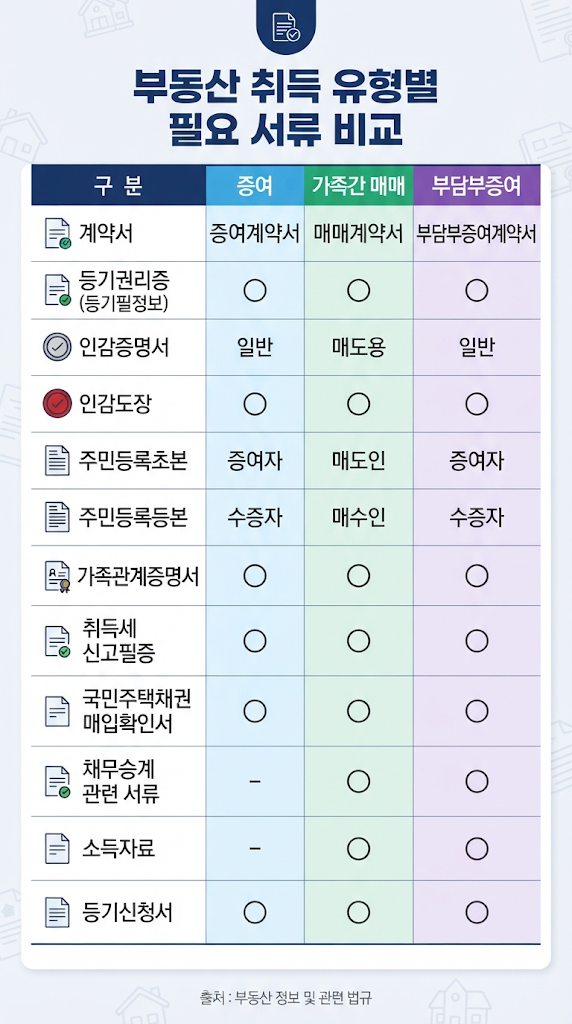 가족간 부동산 증여·매매·부담부증여 절차 총정리취득세·증여세·양도소득세·필요서류까지 한 번에 정리 관련 이미지
