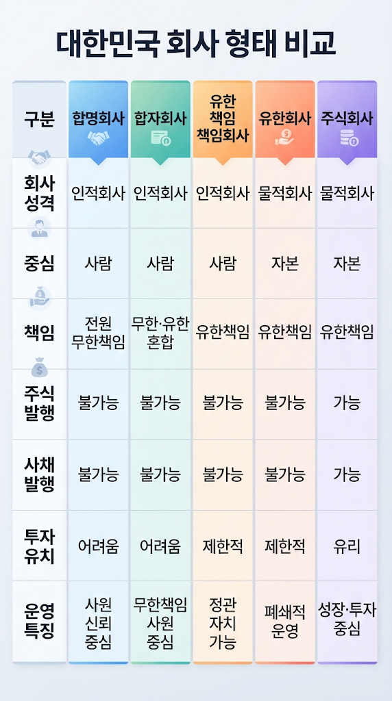 회사 종류 합명회사·합자회사·유한책임회사·유한회사·주식회사 차이점 총정리 | 인적회사와 물적회사란? 관련 이미지