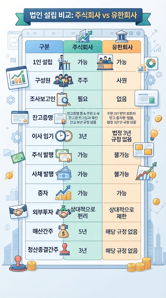 [인천1인법인] 설립 전 주의사항 주식회사·유한회사 차이와 과밀·비과밀 설립비용 관련 이미지